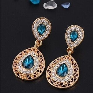 Peacock Waterdrop Rhinestone Teardrop Earrings